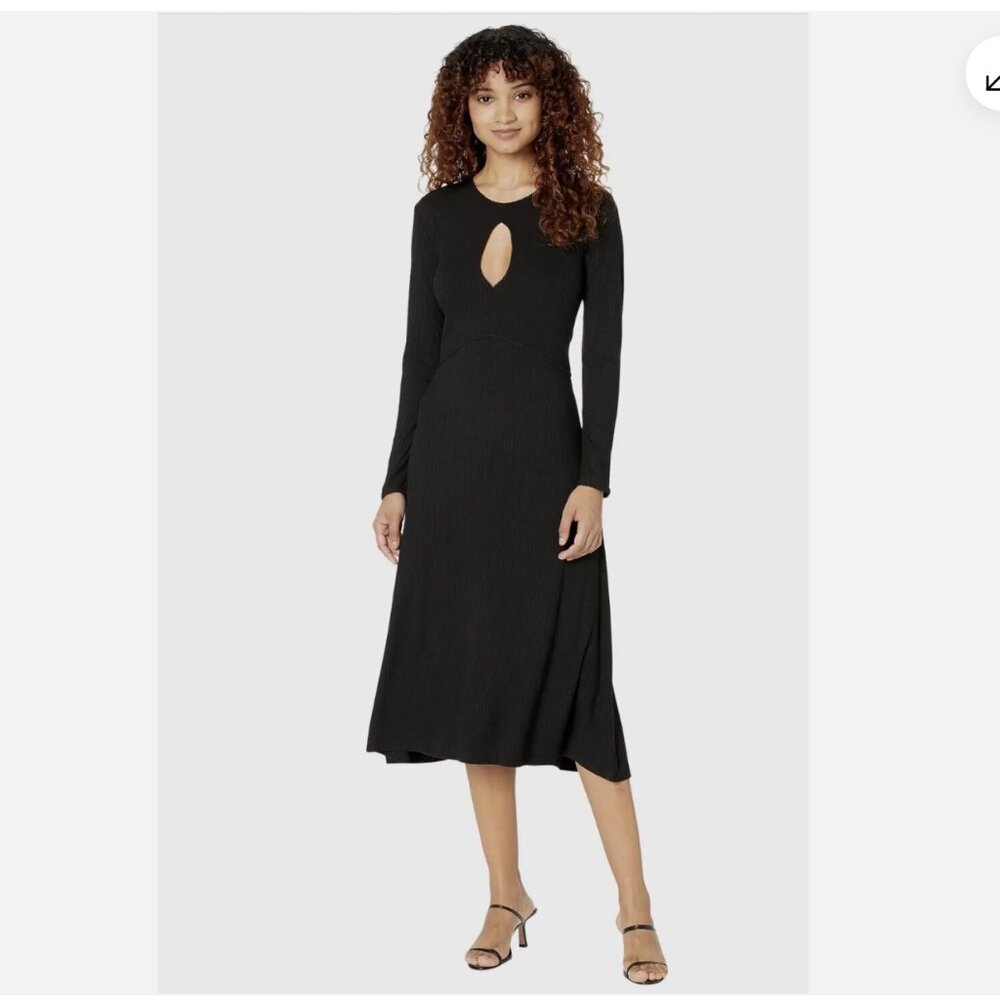Joie Ribera Black Ribbed Sweater Dress Keyhole Midi Size M